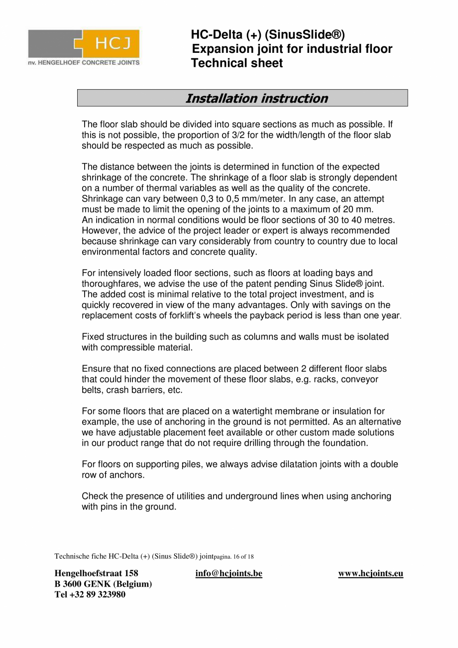 Pagina 16-Profile de dilatatie pentru pardoseli industriale HCJ HC-Delta (+) Fisa tehnica Engleza forced...