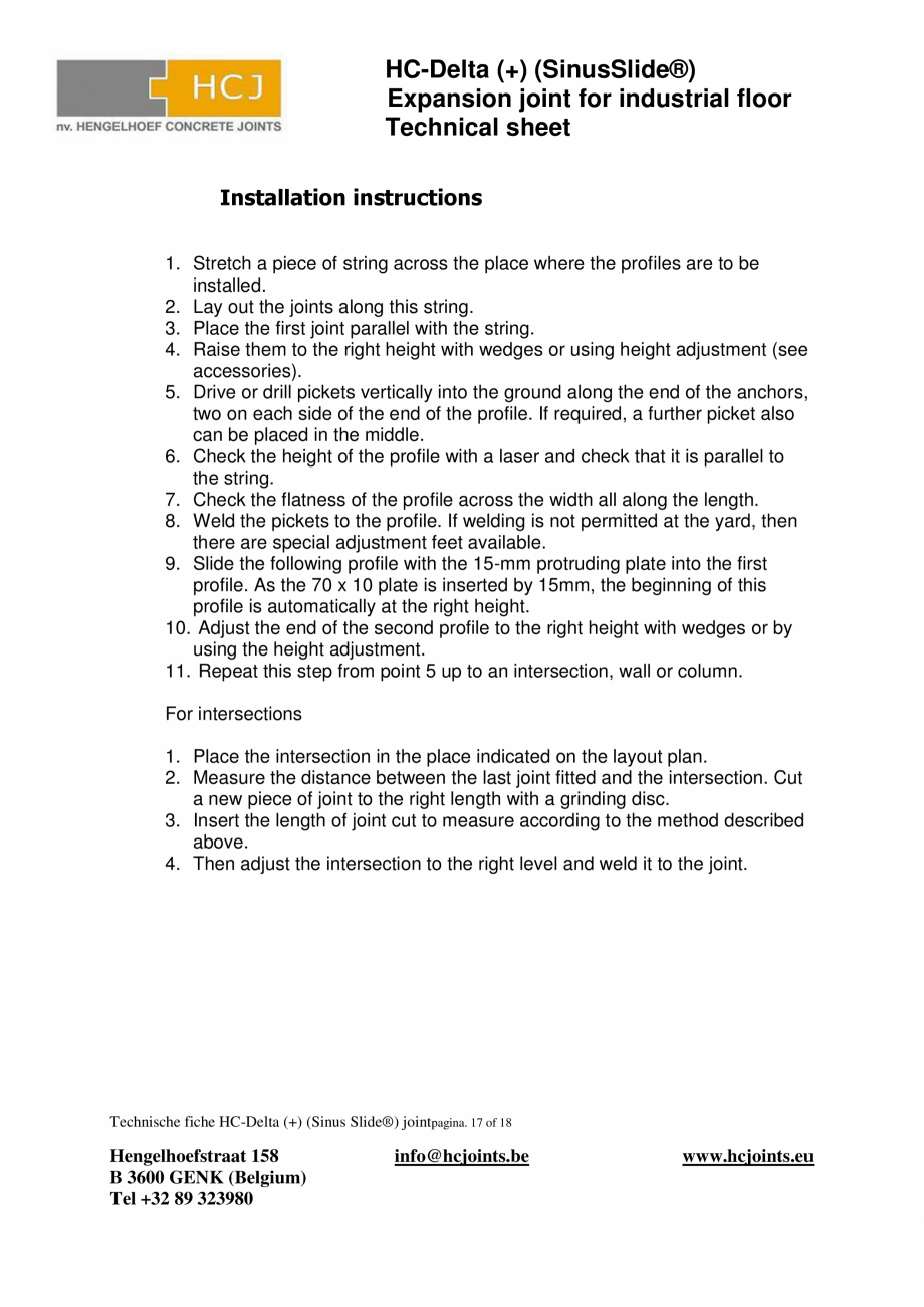 Pagina 17-Profile de dilatatie pentru pardoseli industriale HCJ HC-Delta (+) Fisa tehnica Engleza ter ø10 mm
...