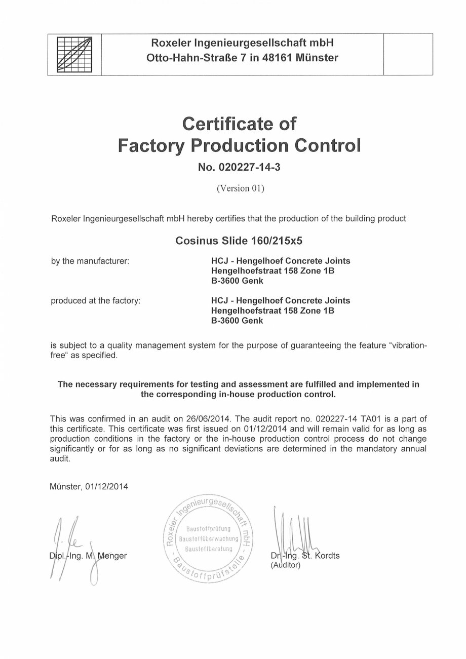 Pagina 1-Certificare produs - Controlul productiei in fabrica Cosinus Slide 160/215x5 HCJ Certificare produs ...