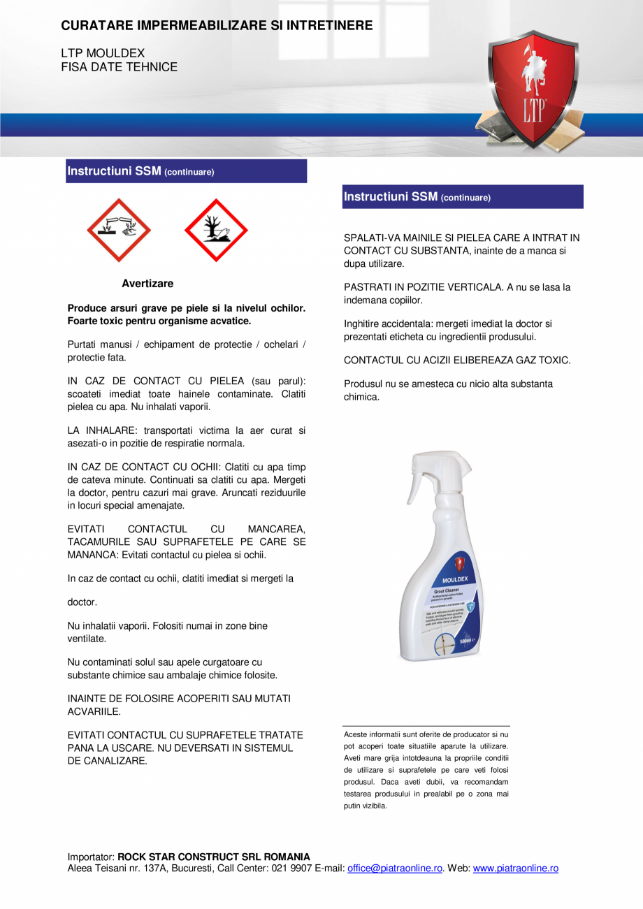 Pagina 2 - Detergent spray anti mucegai LTP IPN-1792 Instructiuni montaj, utilizare Romana care:...