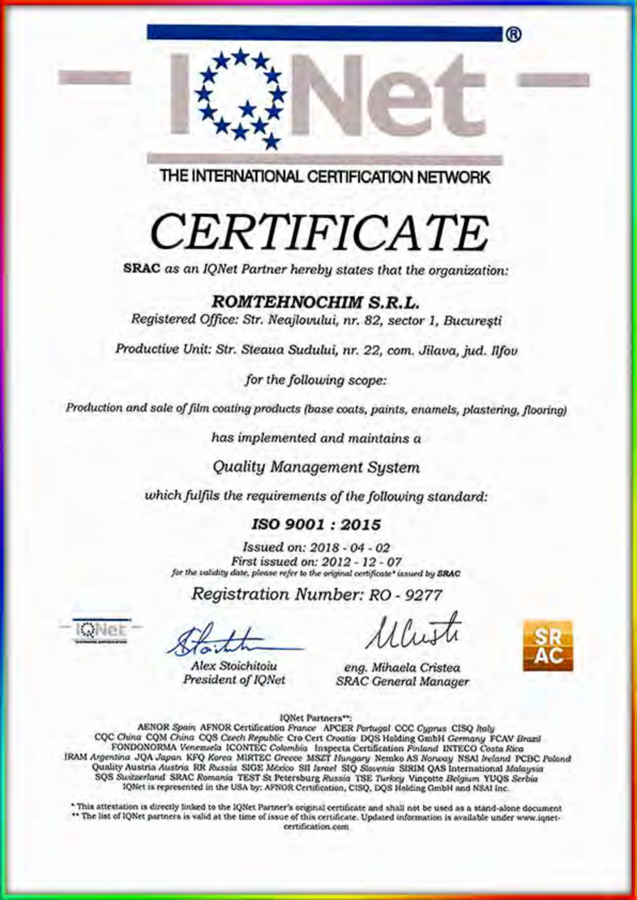 Pagina 1-Certificat ISO-9001-IqNet  Certificare produs Engleza 
