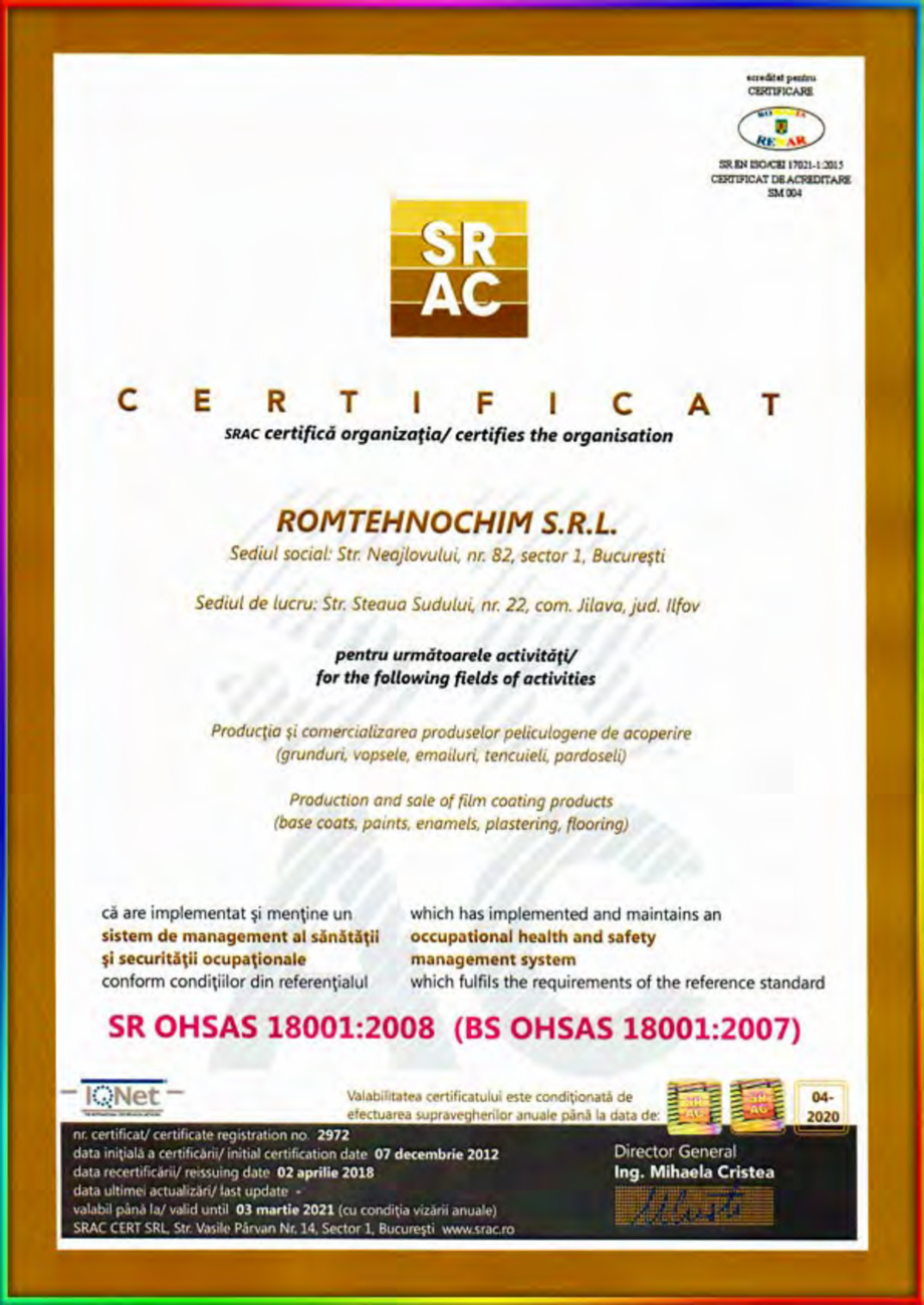 Pagina 1-Certificat ISO-18001  Certificare produs Engleza, Romana 