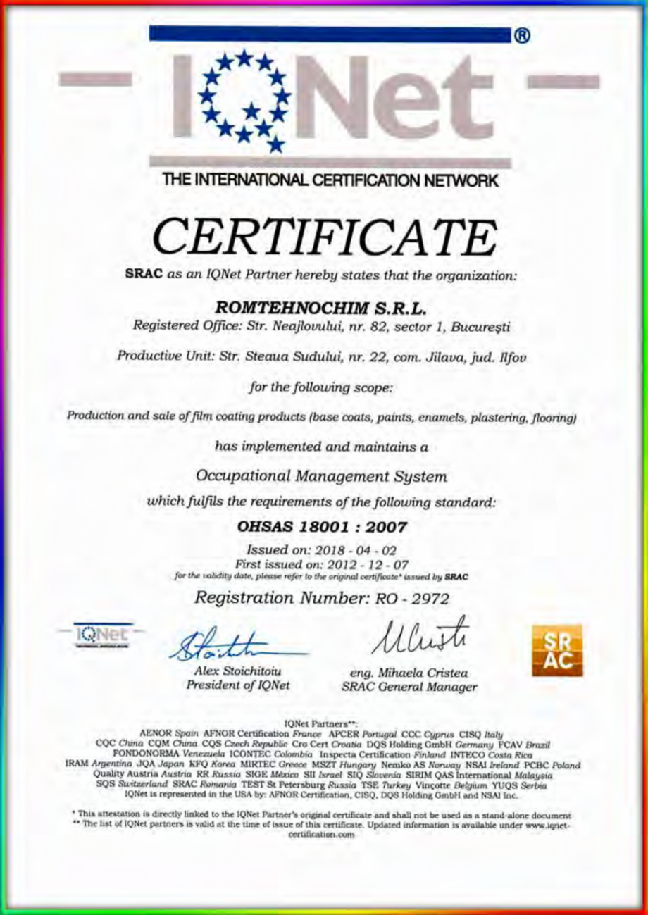 Pagina 1-Certificat ISO-18001-IqNet  Certificare produs Engleza 