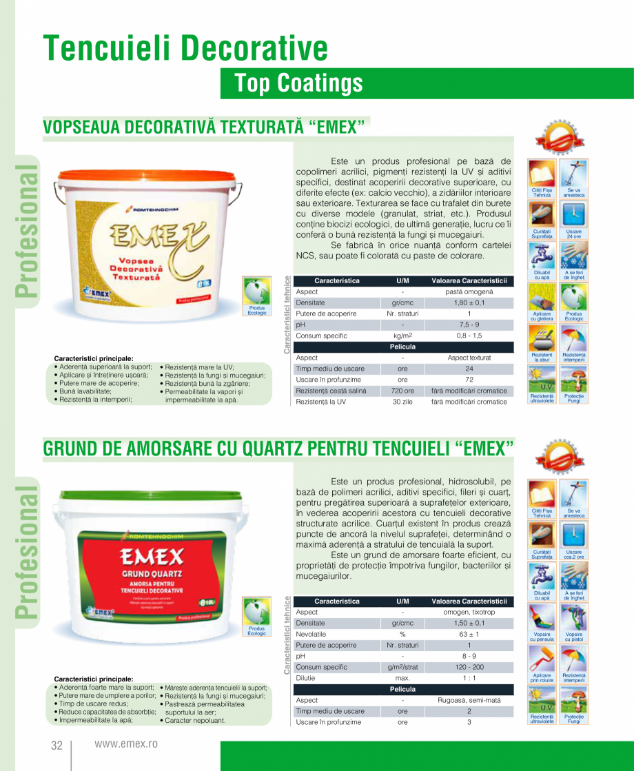Pagina 33-Catalog  produse Emex  Catalog, brosura Romana ită
pentru finisarea suprafețelor exterioare. Se...
