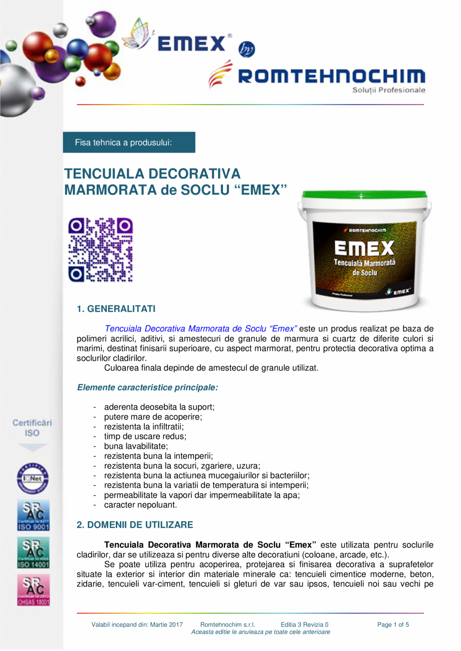 Pagina 1-Tencuiala marmorata de soclu EMEX Fisa tehnica Romana Fisa tehnica a produsului:

TENCUIALA...