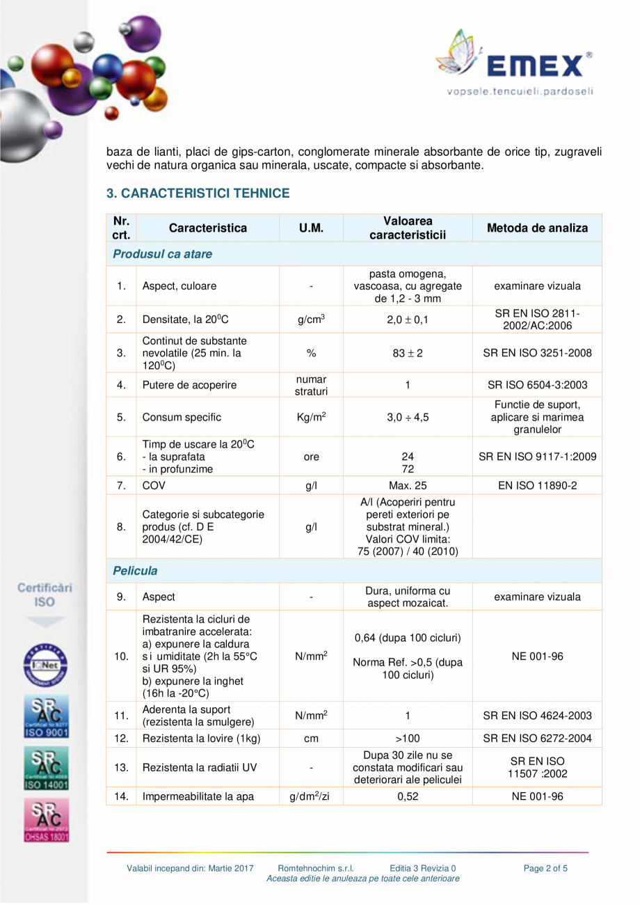 Pagina 2-Tencuiala marmorata de soclu EMEX Fisa tehnica Romana r, dar se utilizeaza si pentru diverse alte...