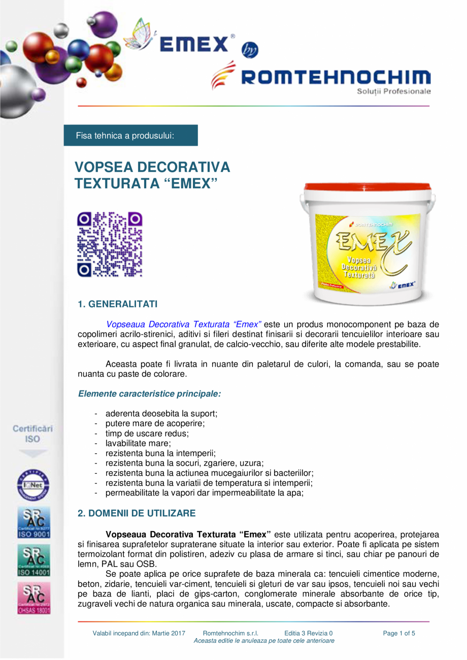 Pagina 1-Vopsea decorativa texturata EMEX Fisa tehnica Romana Fisa tehnica a produsului:

VOPSEA DECORATIVA...