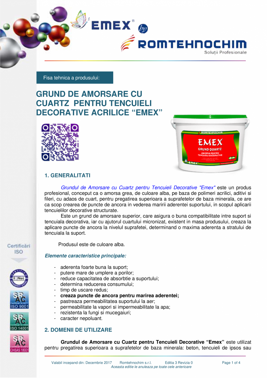 Pagina 1-Grund amorsare tencuieli decorative EMEX GRUND QUART Fisa tehnica Fisa tehnica a produsului:

GRUND ...