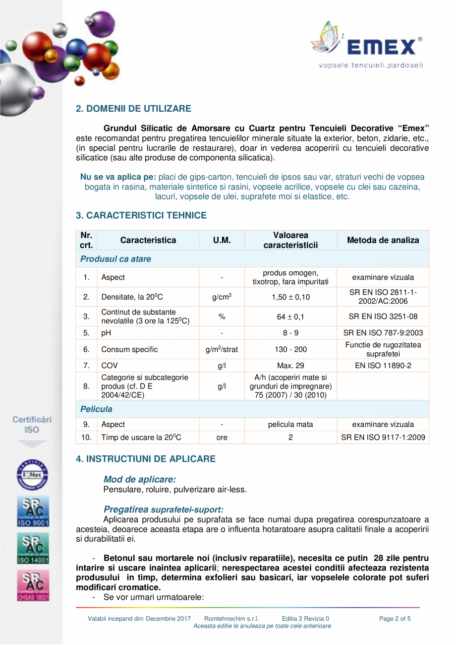 Pagina 2-Grund silicatic amorsare tencuiala EMEX GRUND QUART SILICATICE Fisa tehnica Romana  de umplere a...