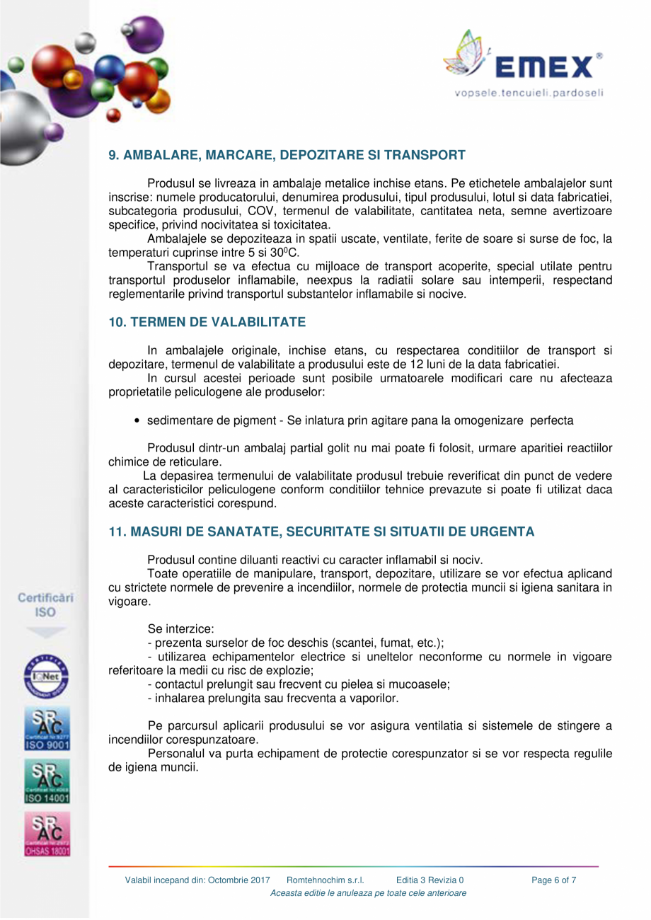 Pagina 6-Pardoseala poliuretanica autonivelanta EMEX POLIURETANICA AUTONIVELANTA BICOMPONENTA Fisa tehnica...