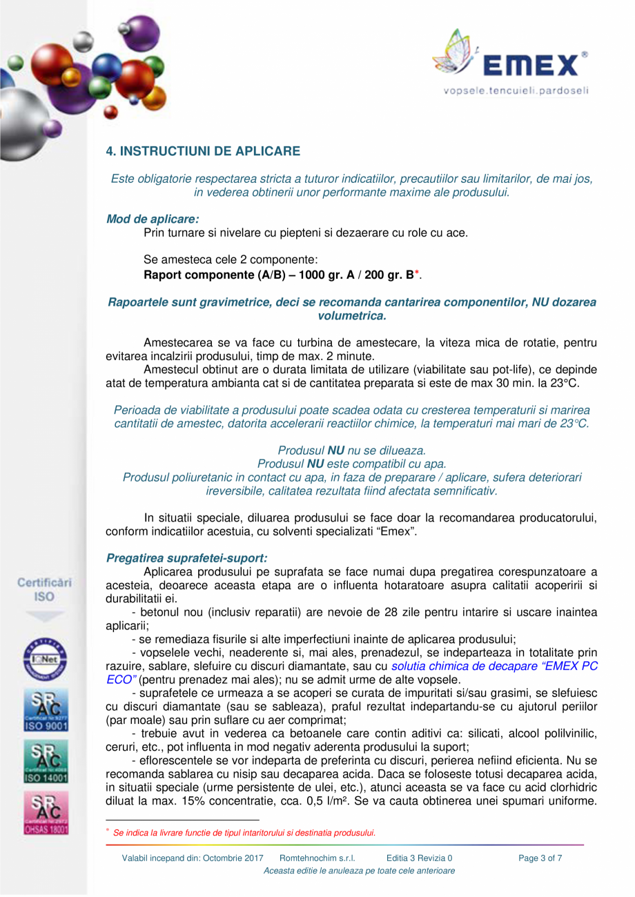 Pagina 3-Pardoseala poliuretanica elastica EMEX POLIURETANICA AUTONIVELANTA ELASTICA Fisa tehnica Romana ...