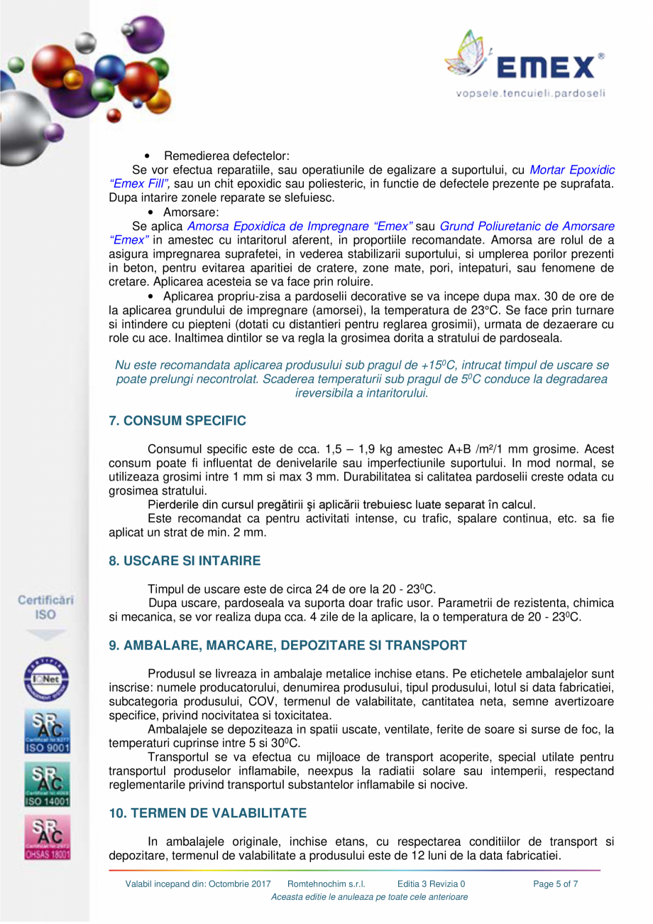 Pagina 5-Pardoseala poliuretanica elastica EMEX POLIURETANICA AUTONIVELANTA ELASTICA Fisa tehnica Romana irii...