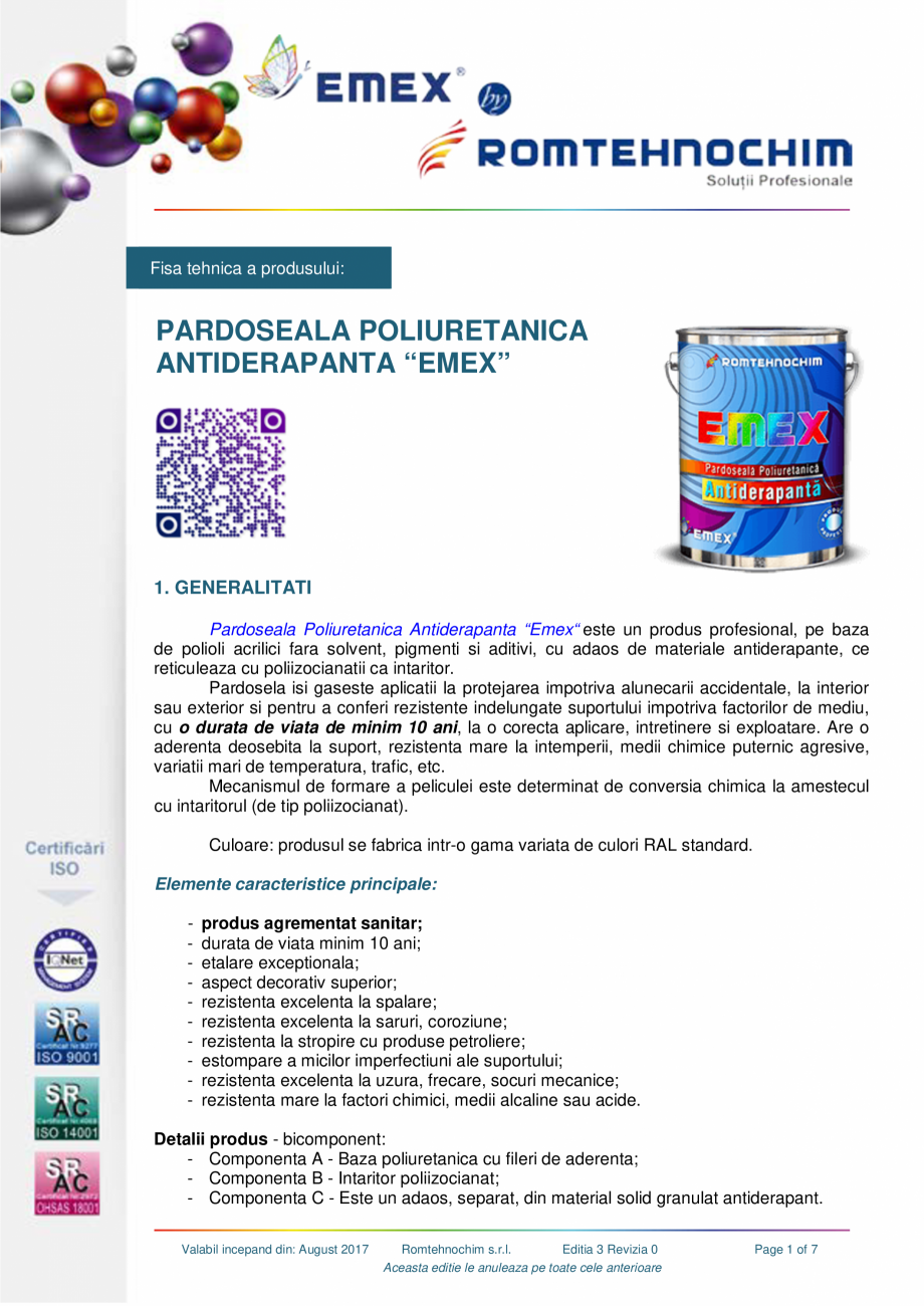 Pagina 1-Pardoseala poliuretanica antiderapanta EMEX Fisa tehnica Romana Fisa tehnica a produsului:
...