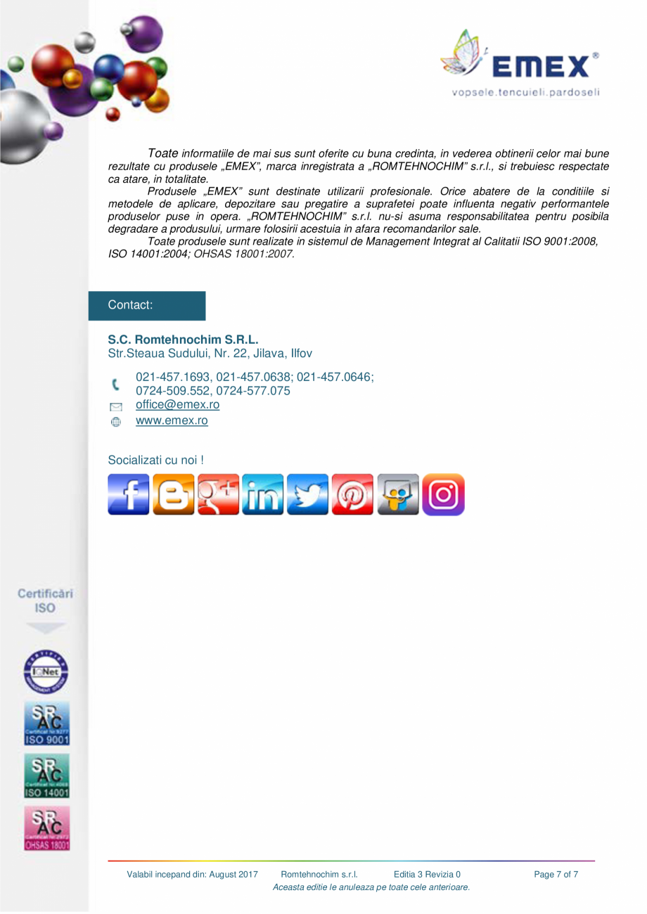 Pagina 7-Pardoseala poliuretanica antiderapanta EMEX Fisa tehnica Romana m si 2
mm, se imprastie dupa...