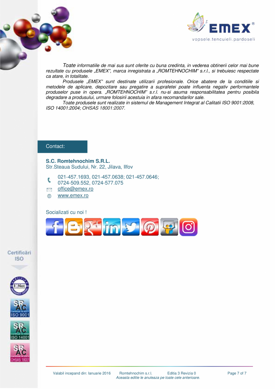 Pagina 7 - Pardoseala epoxidica decorativa cuartz EMEX EMEX QUARTZ Fisa tehnica Romana  asupra...
