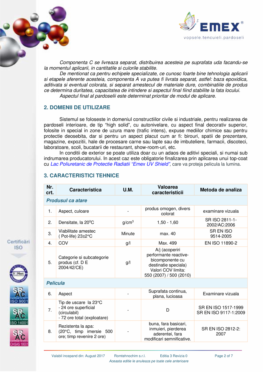 Pagina 2-Pardoseala epoxidica decorativa Emex Multicolor EMEX Fisa tehnica Romana Elemente caracteristice...