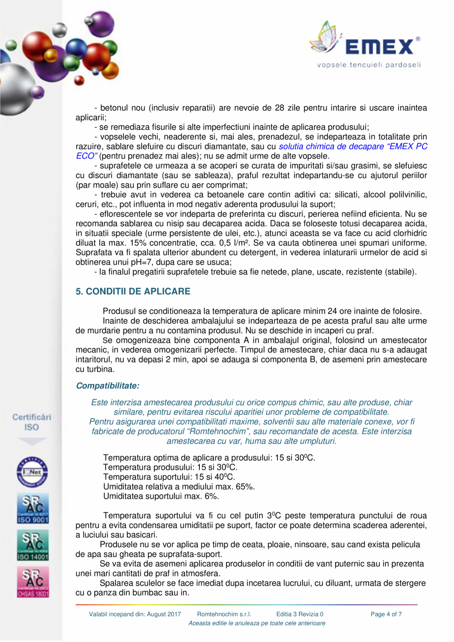 Pagina 4-Pardoseala epoxidica decorativa Emex Multicolor EMEX Fisa tehnica Romana i numai sub
indrumarea...