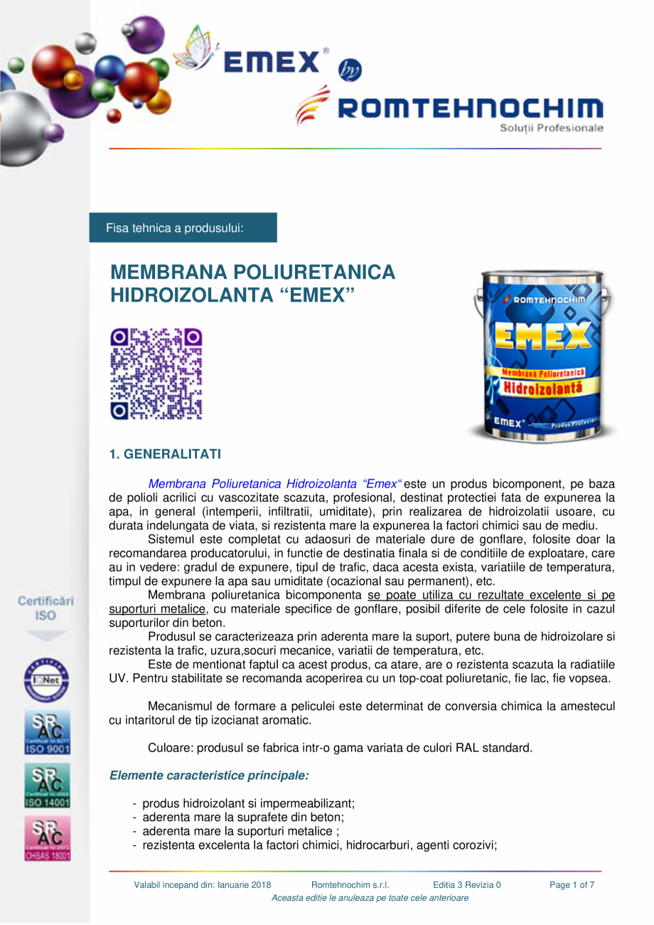 Pagina 1-Membrana poliuretanica hidroizolanta EMEX MEMBRANA HIDROIZOLANTA EXPANDATA Fisa tehnica Fisa tehnica...