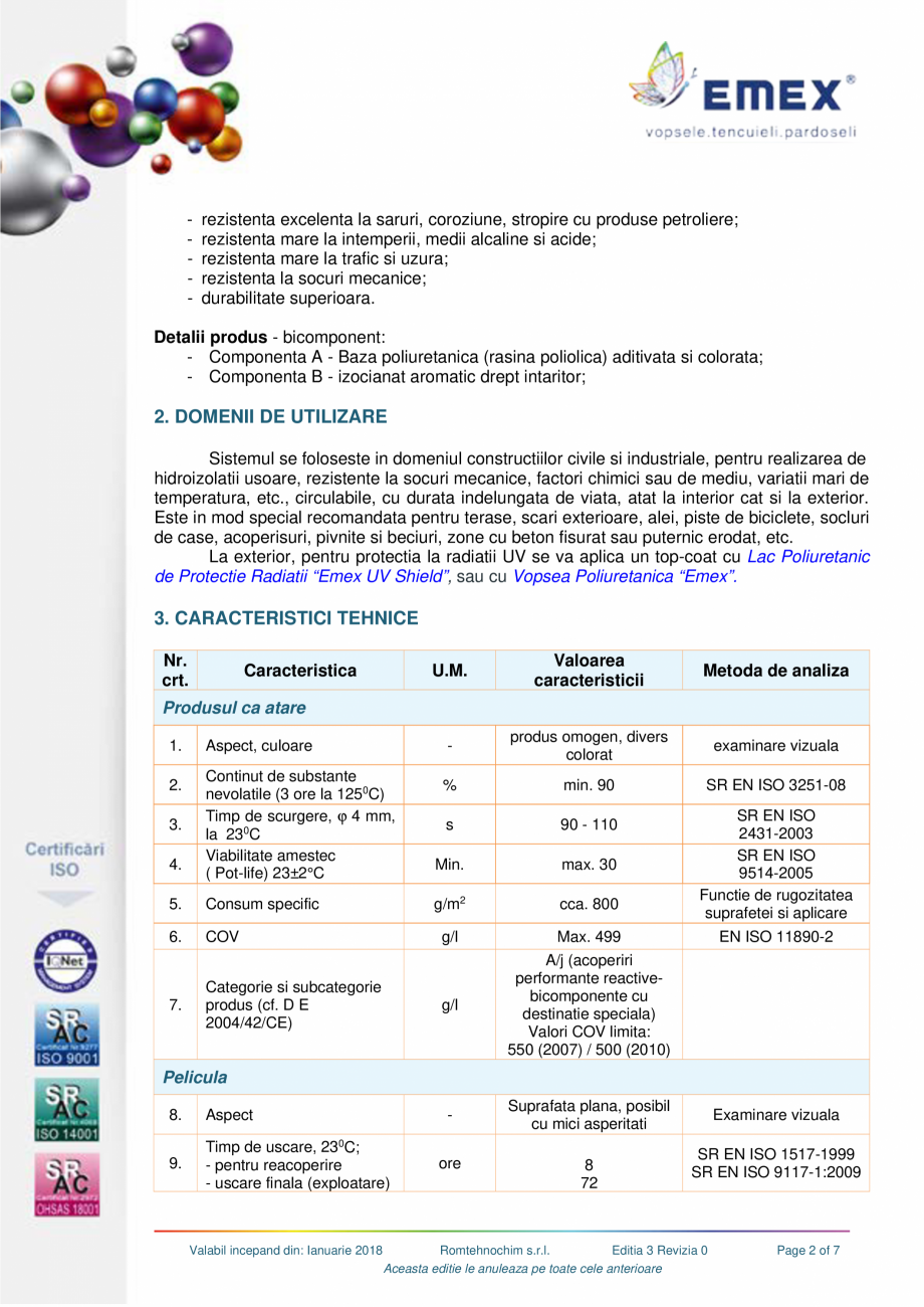Pagina 2-Membrana poliuretanica hidroizolanta EMEX MEMBRANA HIDROIZOLANTA EXPANDATA Fisa tehnica suporturilor...
