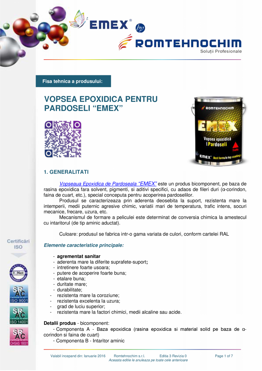 Pagina 1-Vopsea epoxidica pardoseli EMEX VOPSEA EPOXIDICA PARDOSEALA Fisa tehnica Romana Fisa tehnica a...