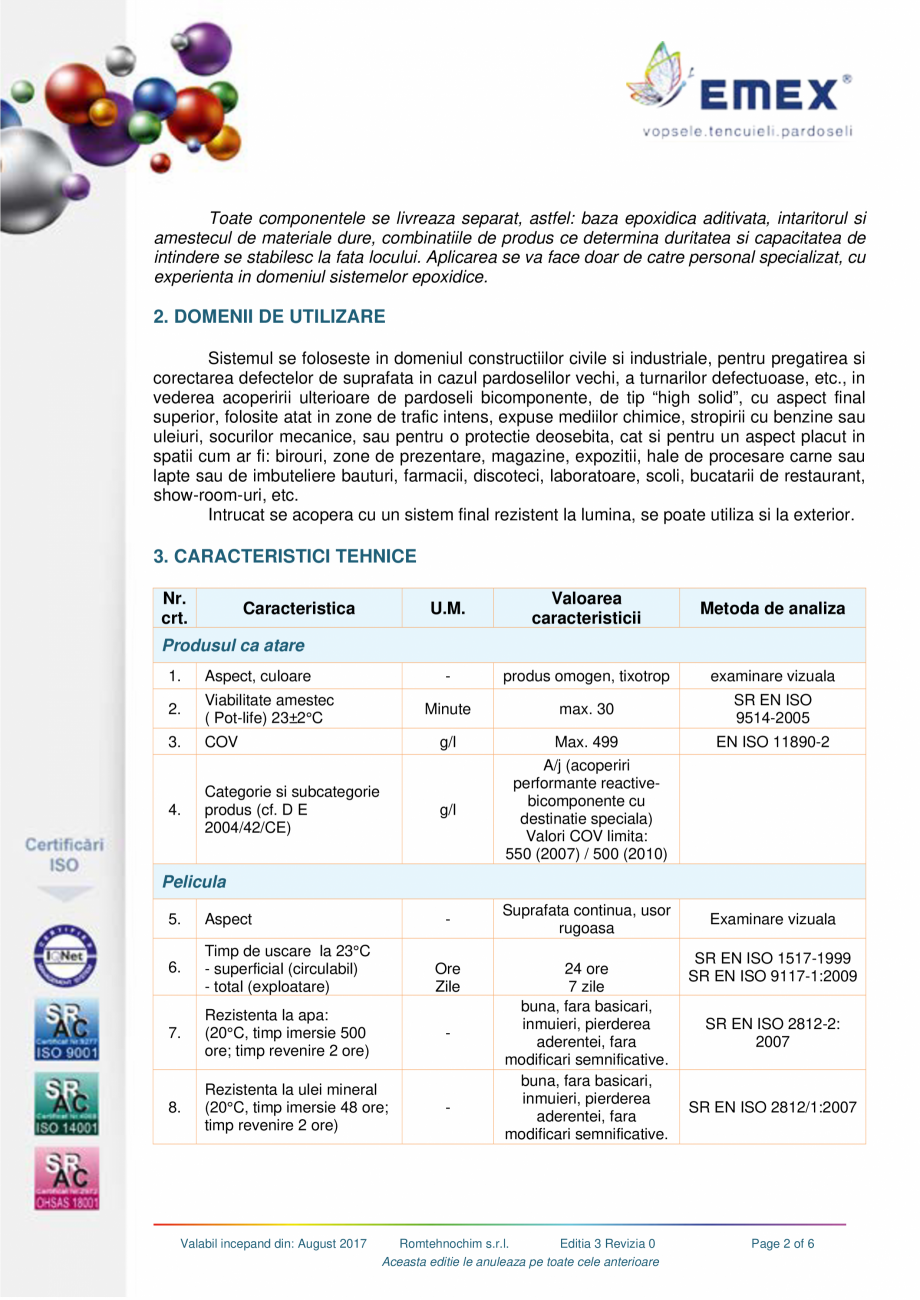 Pagina 2-Sapa epoxidica cimentica Emex mineral EMEX Fisa tehnica Romana nta excelenta la factori chimici,...