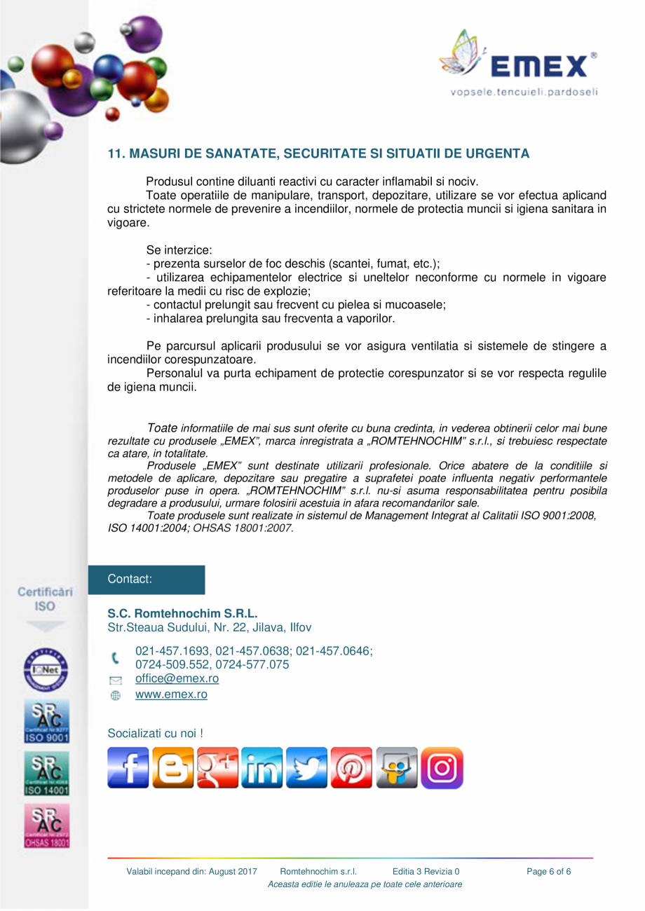Pagina 6-Sapa epoxidica cimentica Emex mineral EMEX Fisa tehnica Romana marirea
cantitatii de amestec,...
