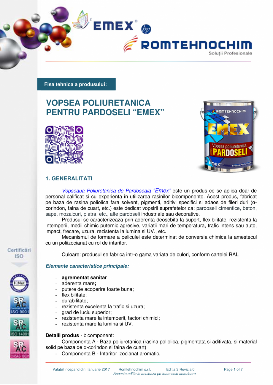 Pagina 1-Vopsea poliuretanica pardoseli EMEX Fisa tehnica Romana Fisa tehnica a produsului:

VOPSEA...