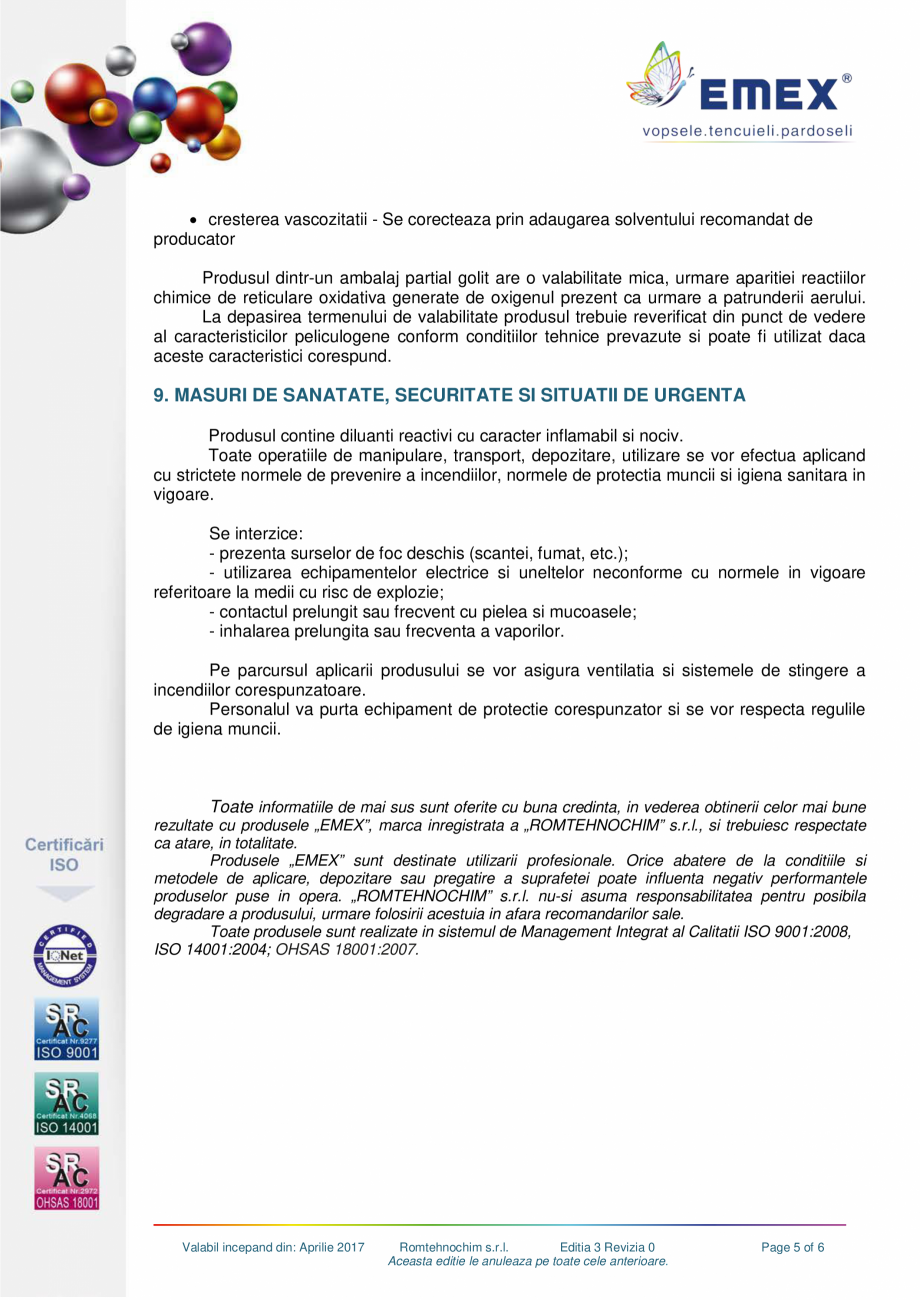 Pagina 5-Vopsea clorcauciuc pardoseala EMEX Fisa tehnica Romana  µm.
Durata de aplicare intre stratul de...
