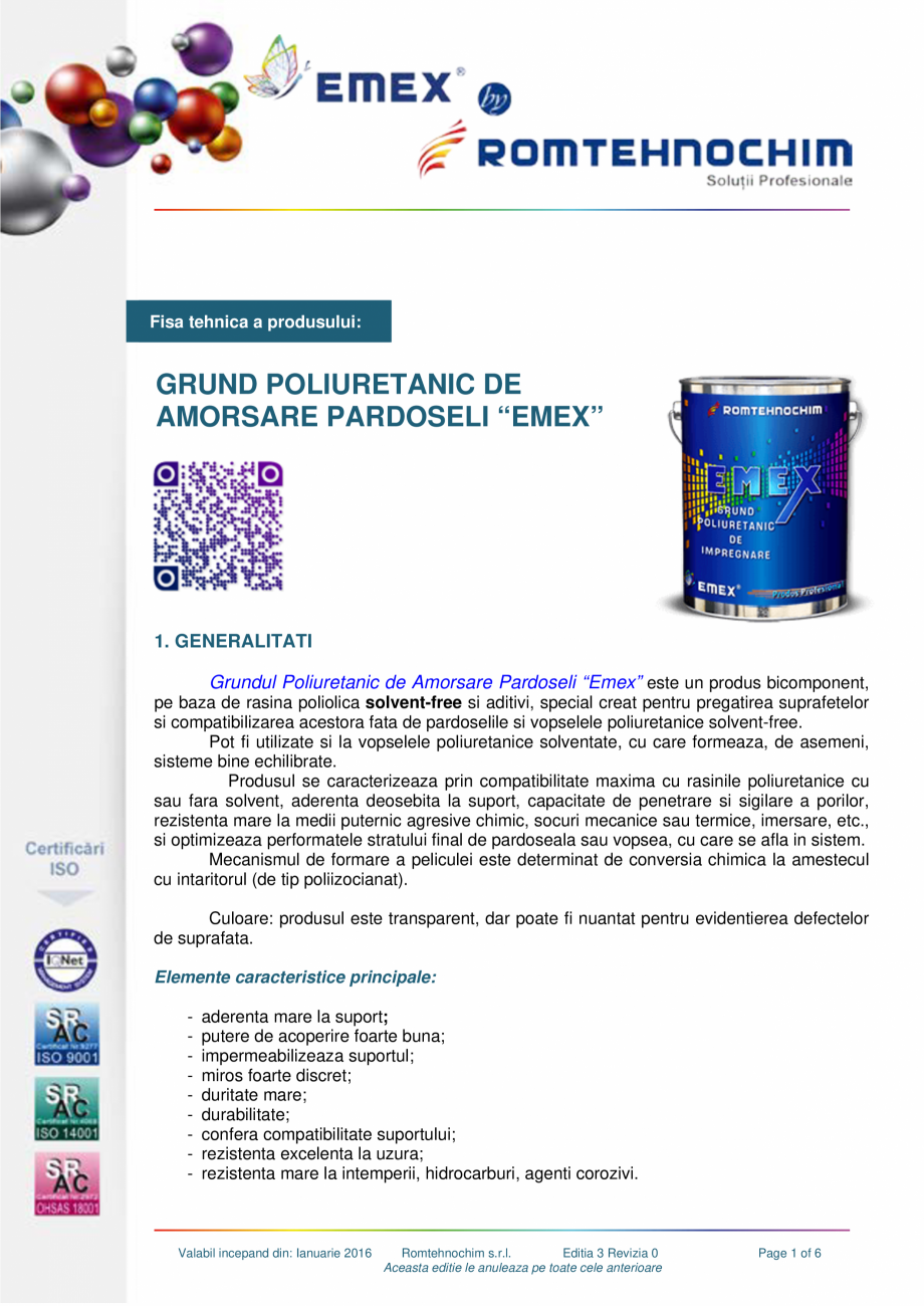 Pagina 1-Grund poliuretanic amorsare pardoseli EMEX GRUND DE AMORSARE Fisa tehnica Romana Fisa tehnica a...