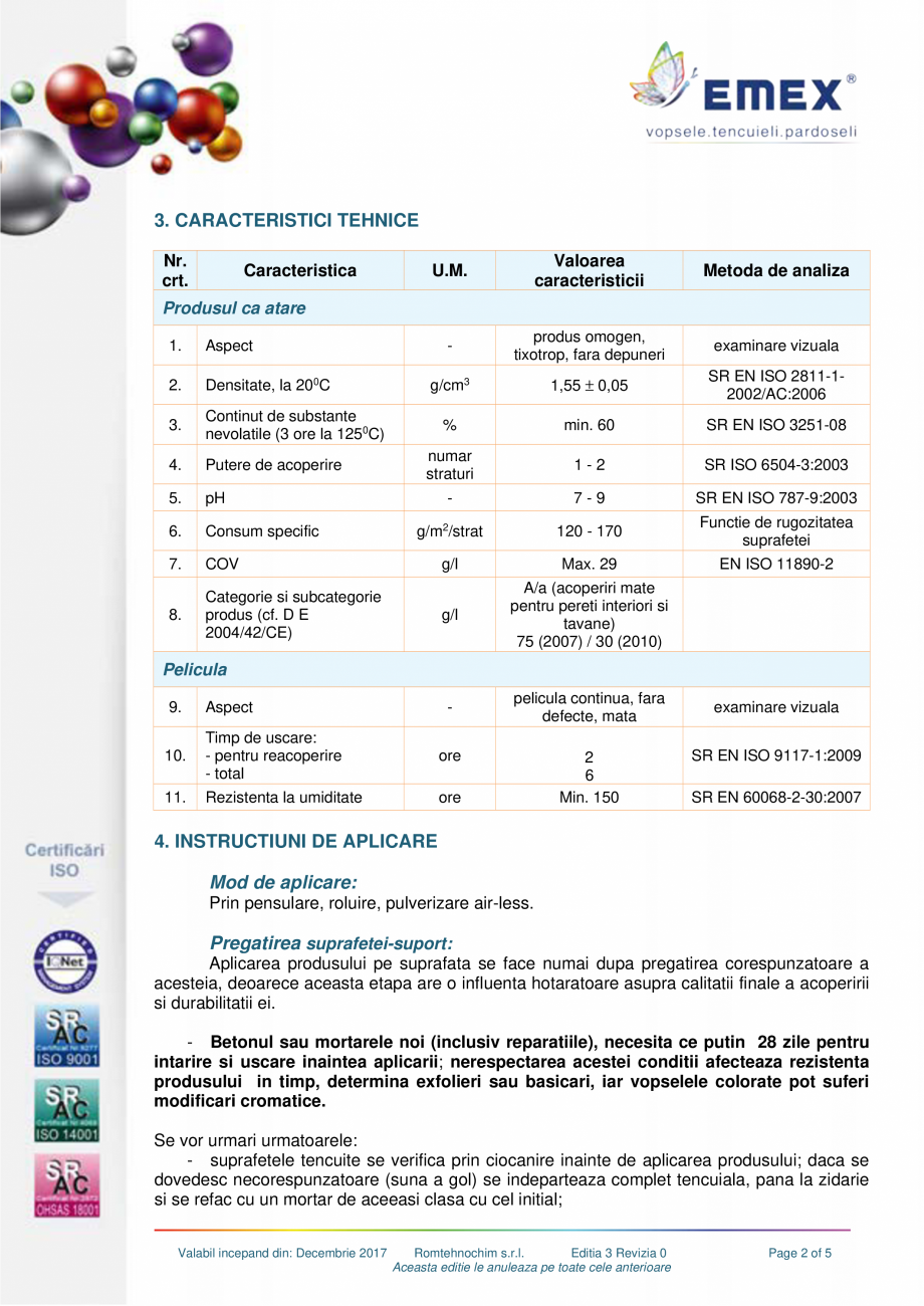 Pagina 2-Vopsea superlavabila interior Emex EMEX  SUPERLAVABILA EMEX Fisa tehnica Romana ips,
glet de ipsos, ...