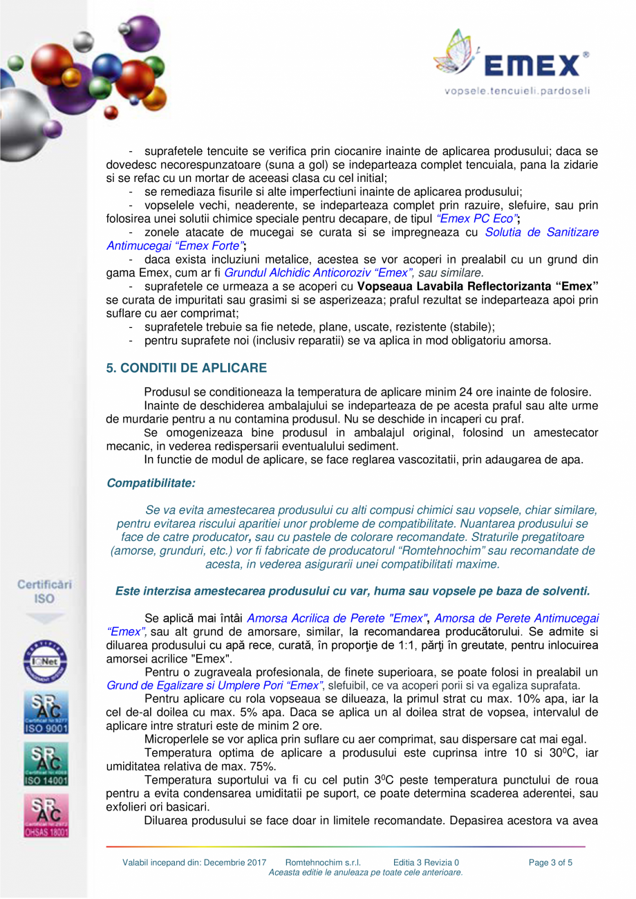 Pagina 3-Vopsea lavabila reflectorizanta Emex EMEX Fisa tehnica Romana ctie de rugozitatea
suprafetei

g/l
...