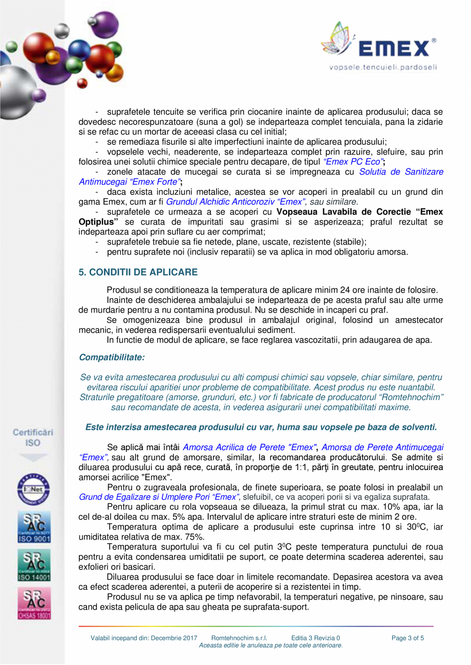 Pagina 3-Vopsea lavabila premium efect culoare EMEX EMEX OPTIPLUS Fisa tehnica Romana SO 787-9:2003
...