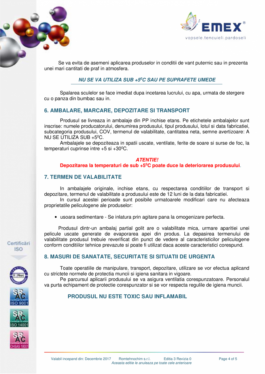 Pagina 4-Vopsea lavabila premium efect culoare EMEX EMEX OPTIPLUS Fisa tehnica Romana inclusiv reparatiile), ...