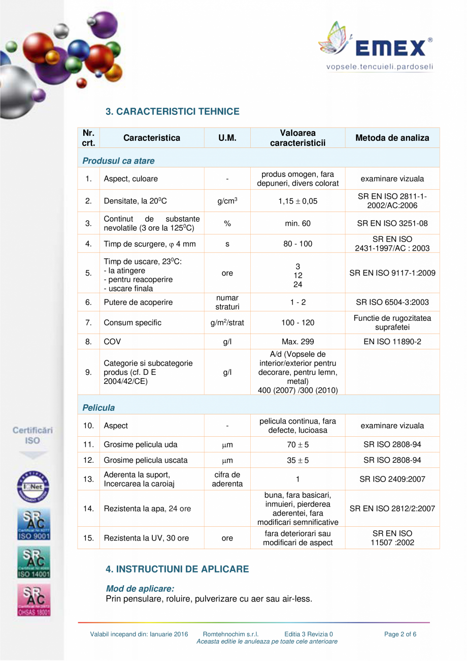 Pagina 2-Email alchidic Emex Extracolor EMEX Fisa tehnica Romana tii de interior, cat si in conditii de...