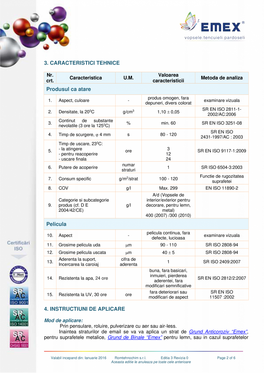 Pagina 2-Email alchidic Premium Emex Gold EMEX Fisa tehnica Romana  in conditii de interior, cat si in...