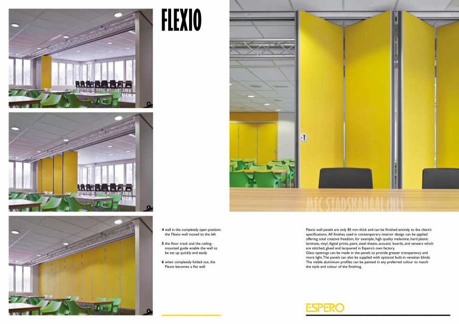 Pagina 4-Pereti mobili, demontabili  ESPERO Flexio Catalog, brosura Engleza d guide enable the wall to
be set...
