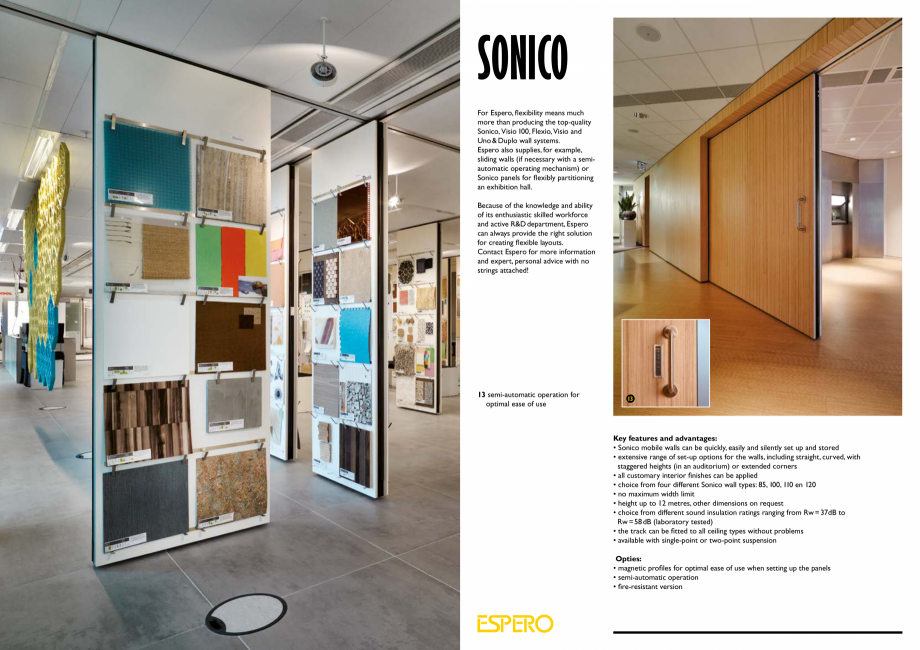Pagina 12-Pereti mobili, demontabili  ESPERO Sonico Catalog, brosura Engleza tented wheel guide system for...