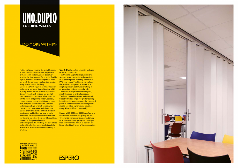 Pagina 2-Pereti mobili, demontabili    ESPERO Uno & Duplo Catalog, brosura Engleza evelopment.
End users ...