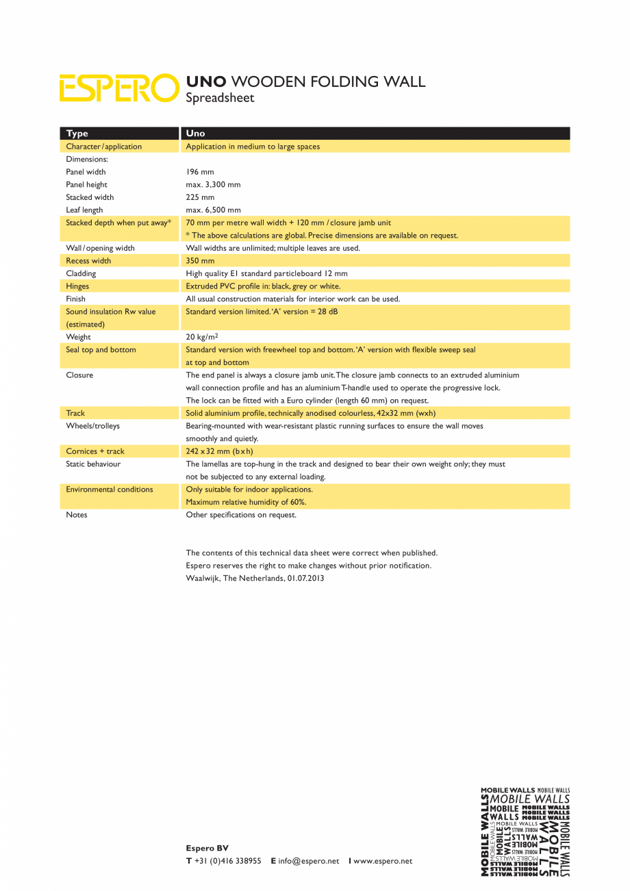 Pagina 1-Caracteristici tehnice - Pereti mobili, demontabili ESPERO Uno & Duplo Fisa tehnica Engleza UNO ...