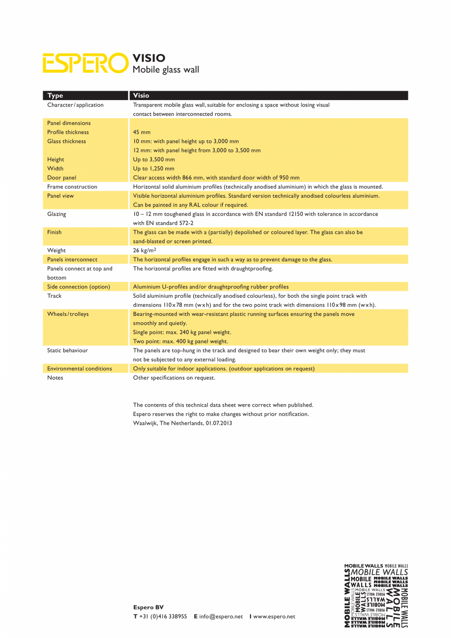 Pagina 1-Caracteristici tehnice - Pereti mobili, demontabili ESPERO Visio Fisa tehnica Engleza VISIO

Mobile ...