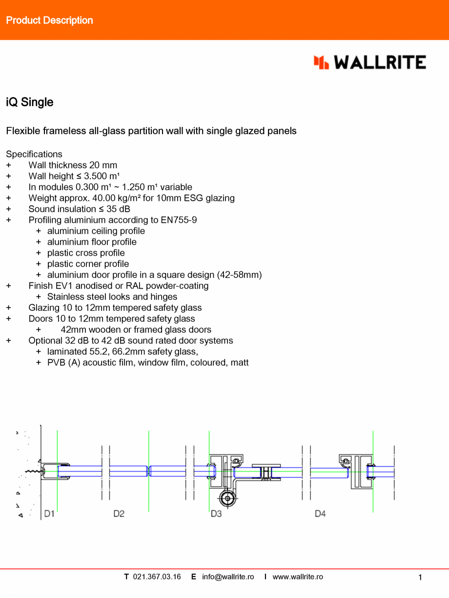 Pagina 1-Caracteristici tehnice pereti modulari pentru birouri QBIQ iQSingle Fisa tehnica Engleza Product...