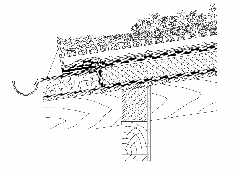 Pagina 1-CAD-PDF  Acoperis verde - jonctiune streasina - panta mai mica de 10 grade BAUDER Detaliu de montaj 