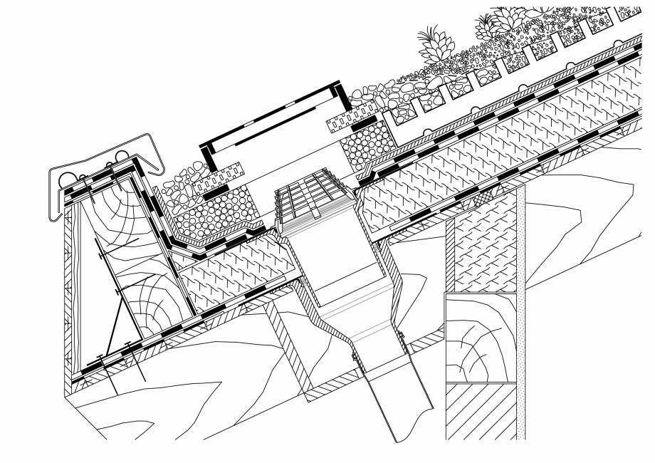 Pagina 1-CAD-PDF  Acoperis verde - jonctiune streasina - panta mai mare de 10 grade BAUDER Detaliu de montaj 
