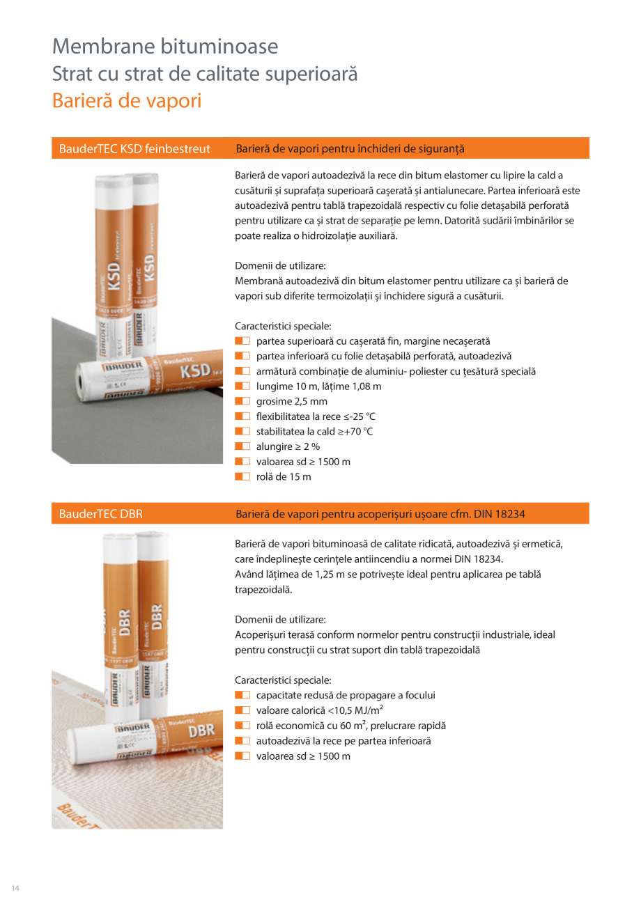 Pagina 14-Sisteme acoperis terasa BAUDER Catalog, brosura Romana iș hidroizolate cu membrane bituminoase în
...