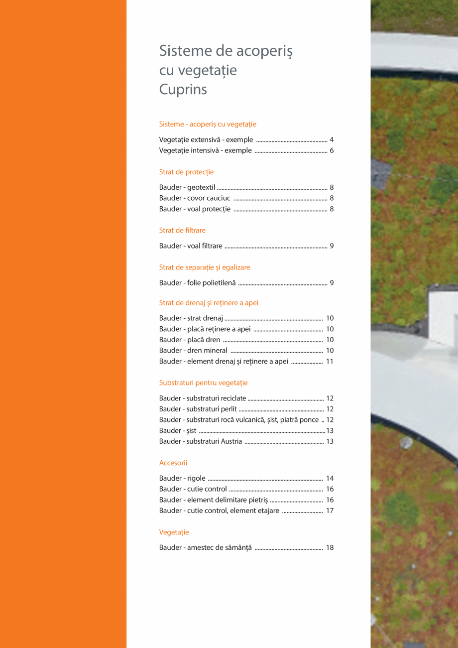 Pagina 2-Sisteme de acoperis cu vegetatie BAUDER Catalog, brosura Romana e drenaj și reținere a apei
Bauder...