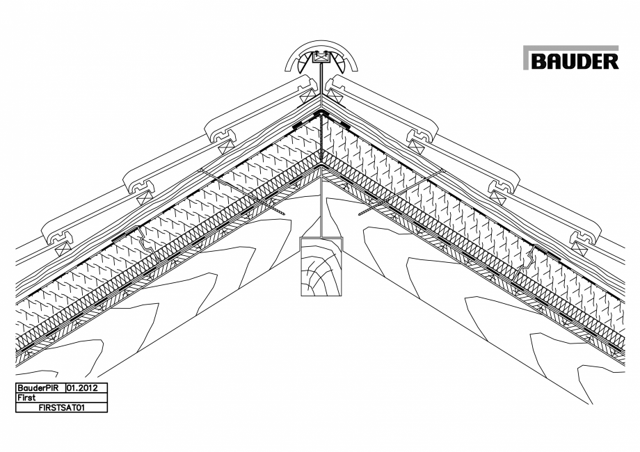 Pagina 1-CAD-PDF Bauder - Acoperis ceramic - Detaliu coama FIRSTSAT01 BAUDER Detaliu de montaj 