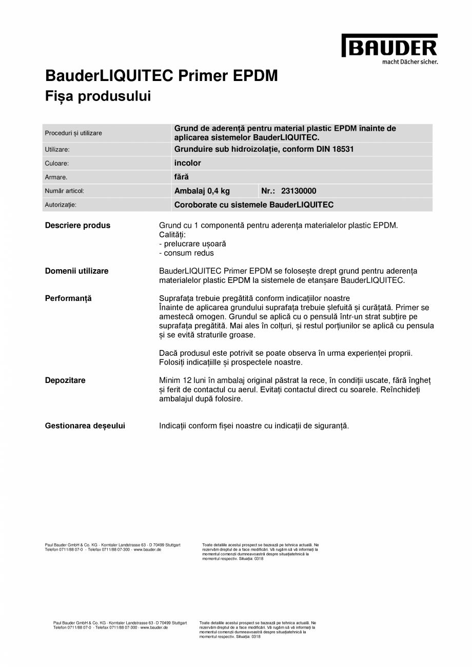 Pagina 2-Grund de aderenta pentru material plastic EPDM BAUDER LIQUITEC Primer EPDM Fisa tehnica Romana ...