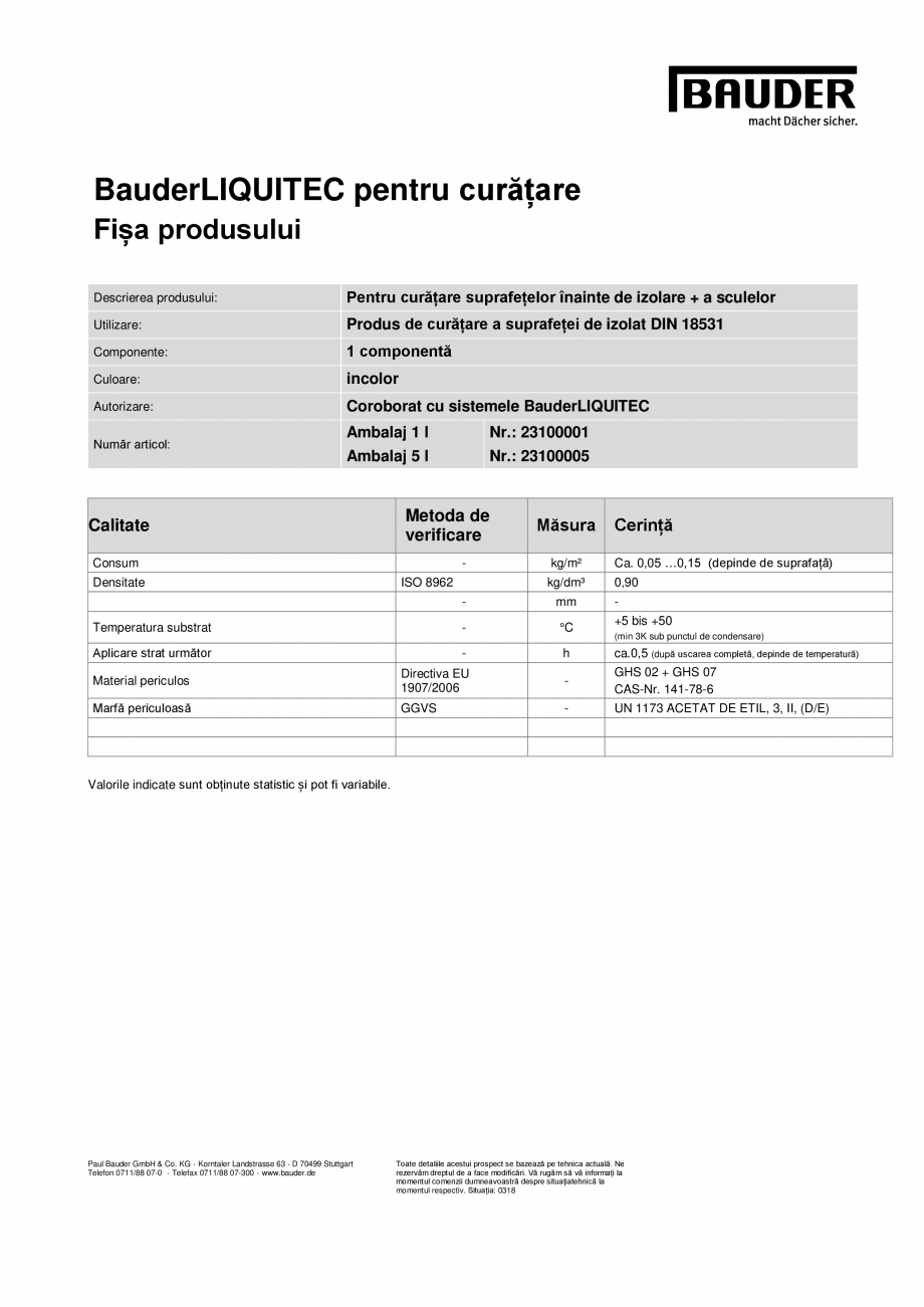 Pagina 1-BauderLIQUITEC pentru curatare BAUDER LIQUITEC Reiniger Fisa tehnica Romana BauderLIQUITEC pentru...