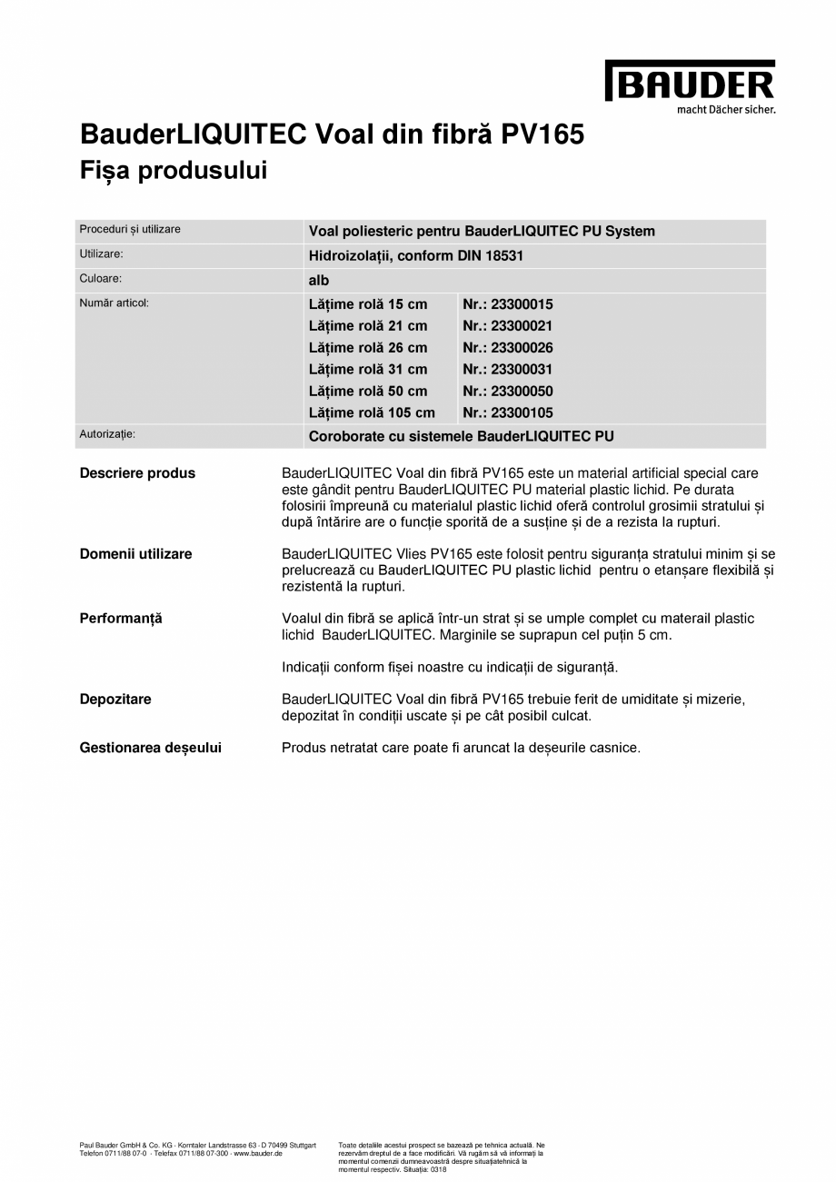 Pagina 2-Armatura cu voal din fibra PV165 pentru sistem BauderLIQUITEC PU BAUDER Vlies PV165 Fisa tehnica...