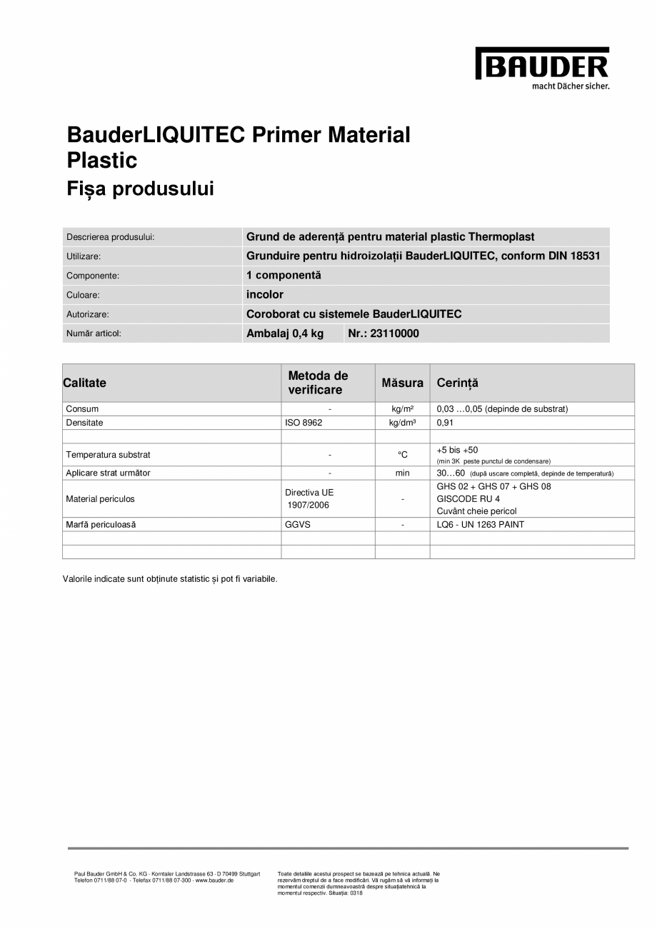 Pagina 1-Grund de aderenta pentru material plastic Thermoplast BAUDER LIQUITEC Primer Material Plastic Fisa...